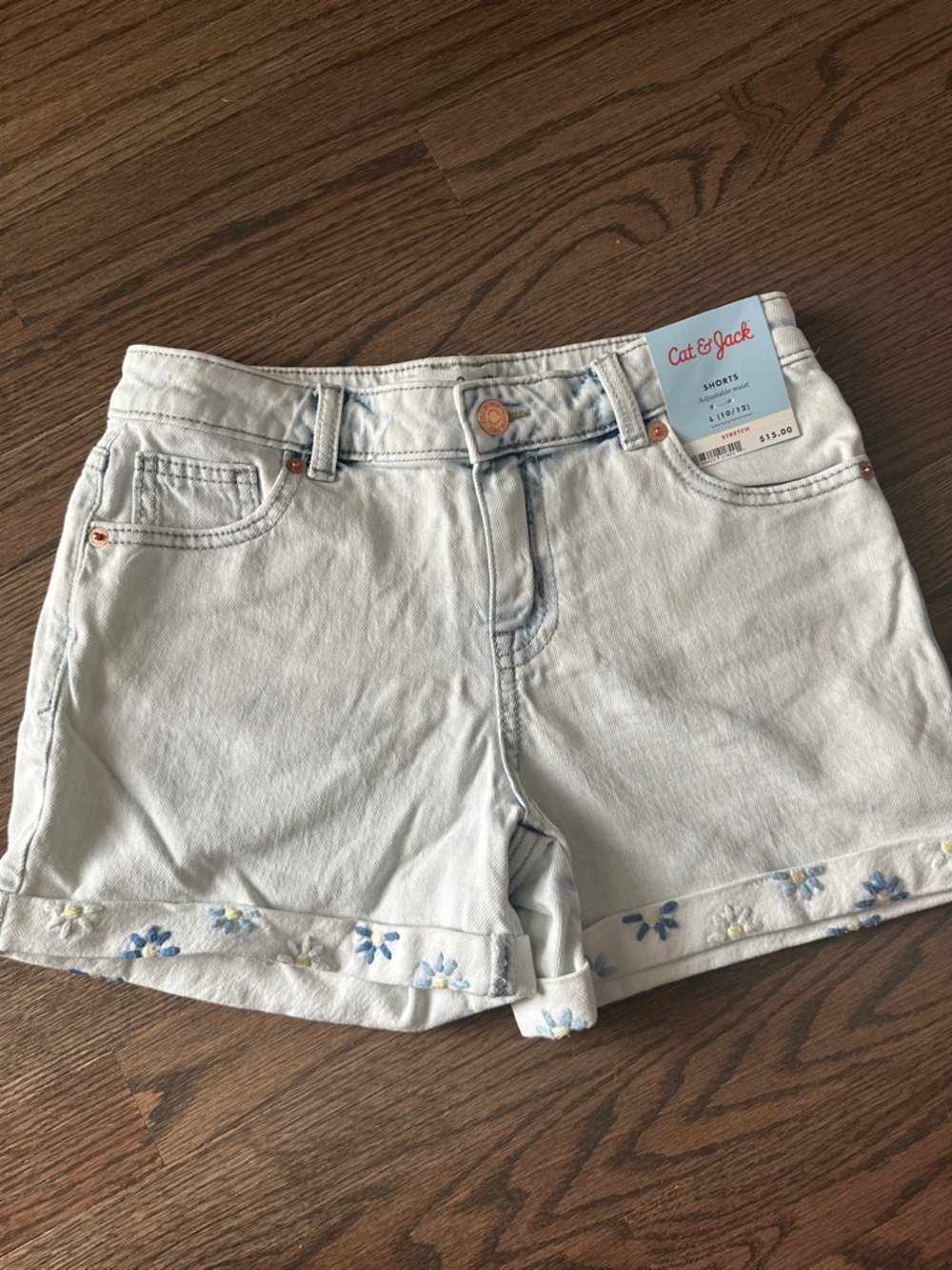 Cat & Jack Light Wash Denim Shorts with Blue & Yellow Floral Trim